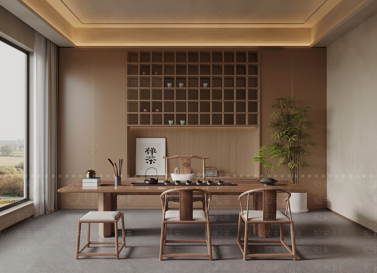 新中式茶室SU模型下载【ID:1203663447】