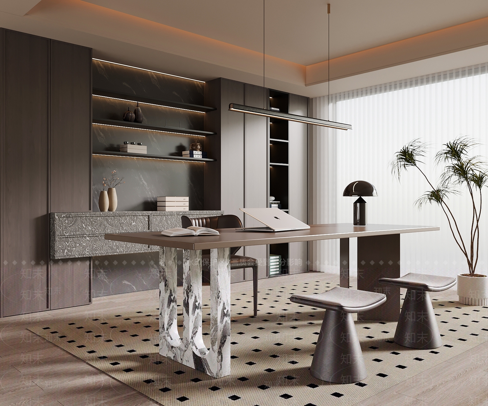 现代意式书房3D模型下载【ID:1203664608】