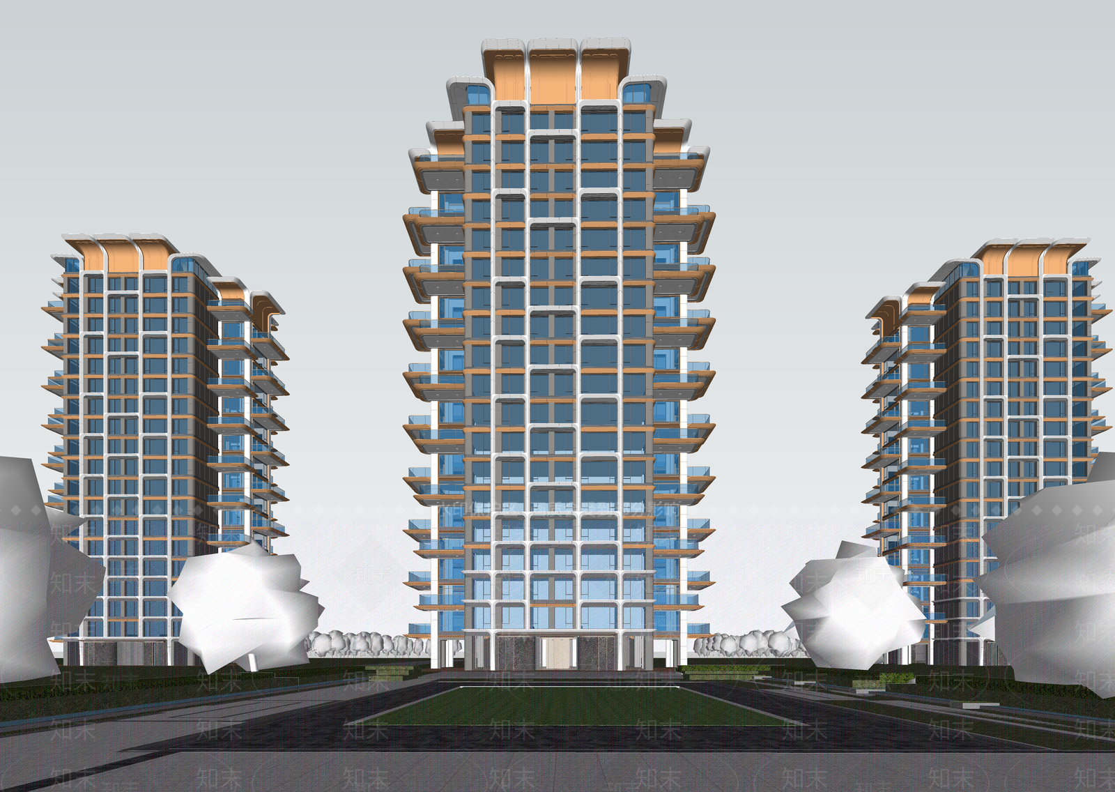 现代高层住宅SU模型下载【ID:1203664409】