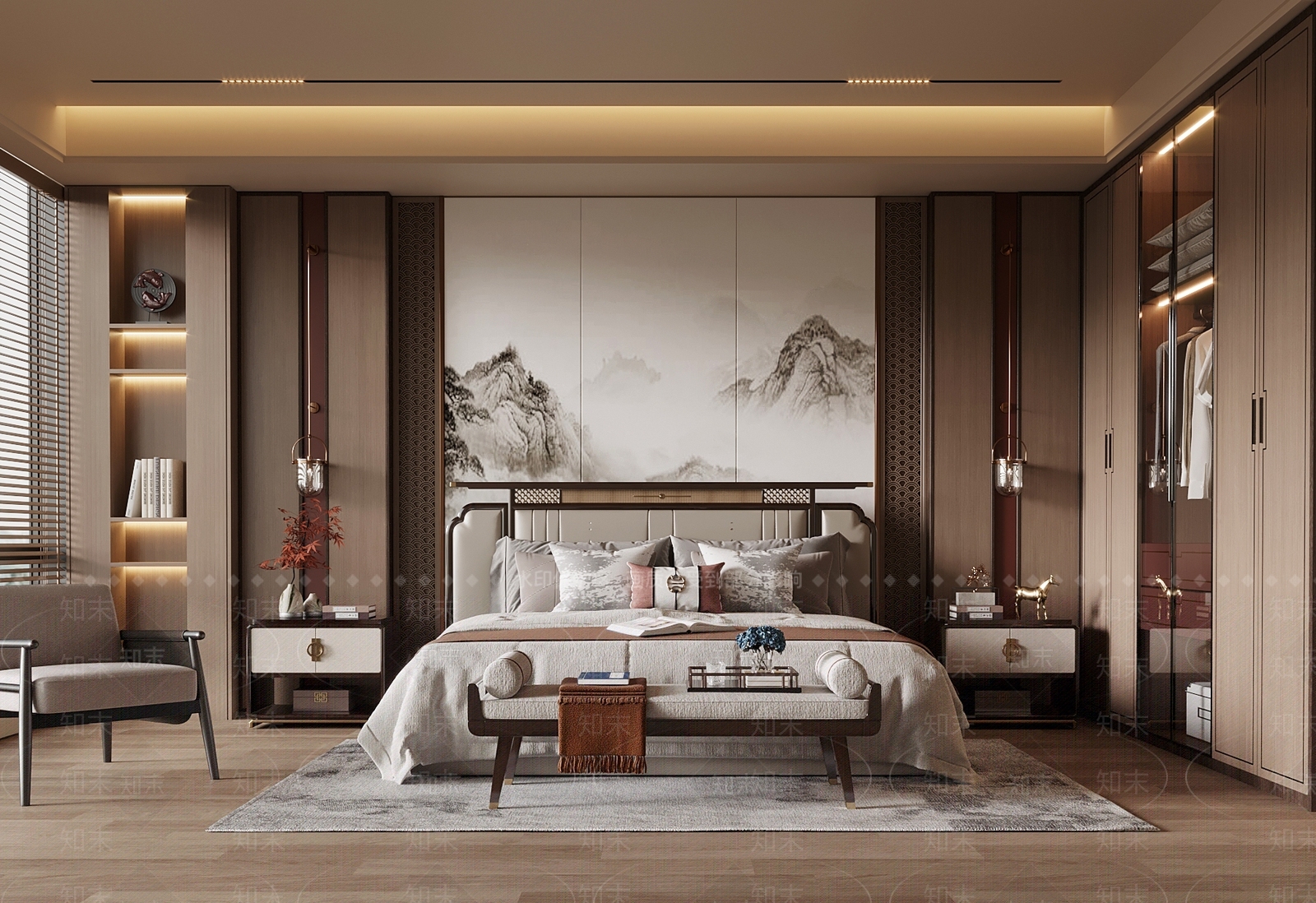新中式家居卧室SU模型下载【ID:1203667216】