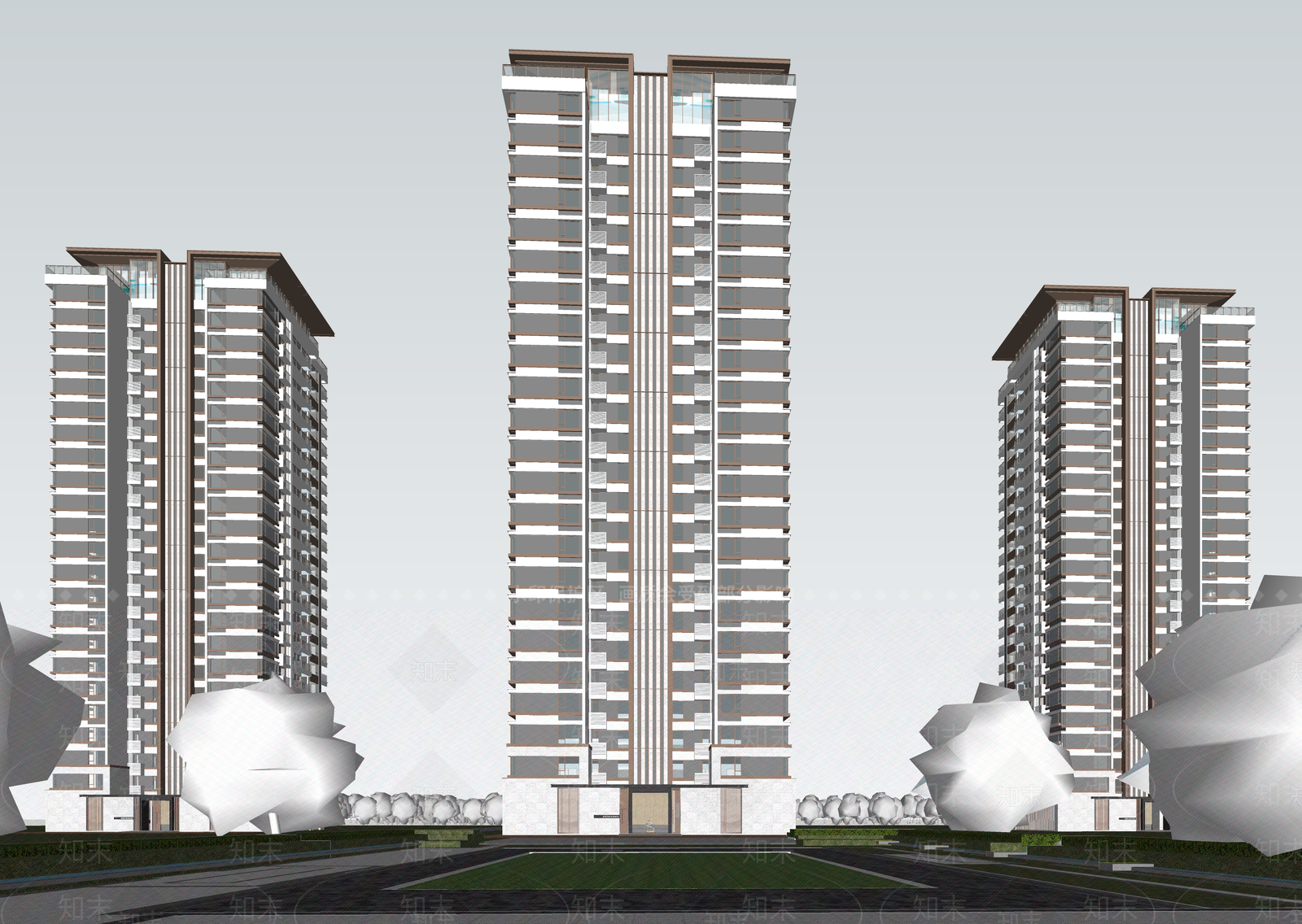 现代高层住宅SU模型下载【ID:1203667237】