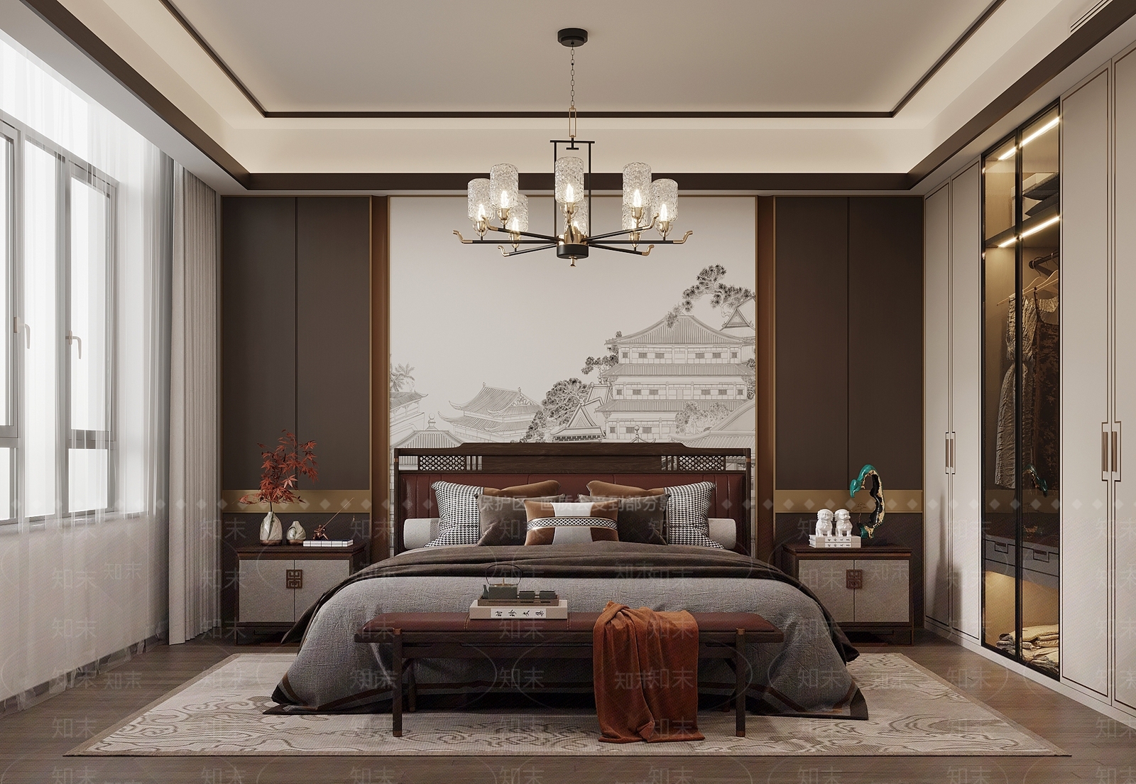 新中式家居卧室3D模型下载【ID:1203667581】