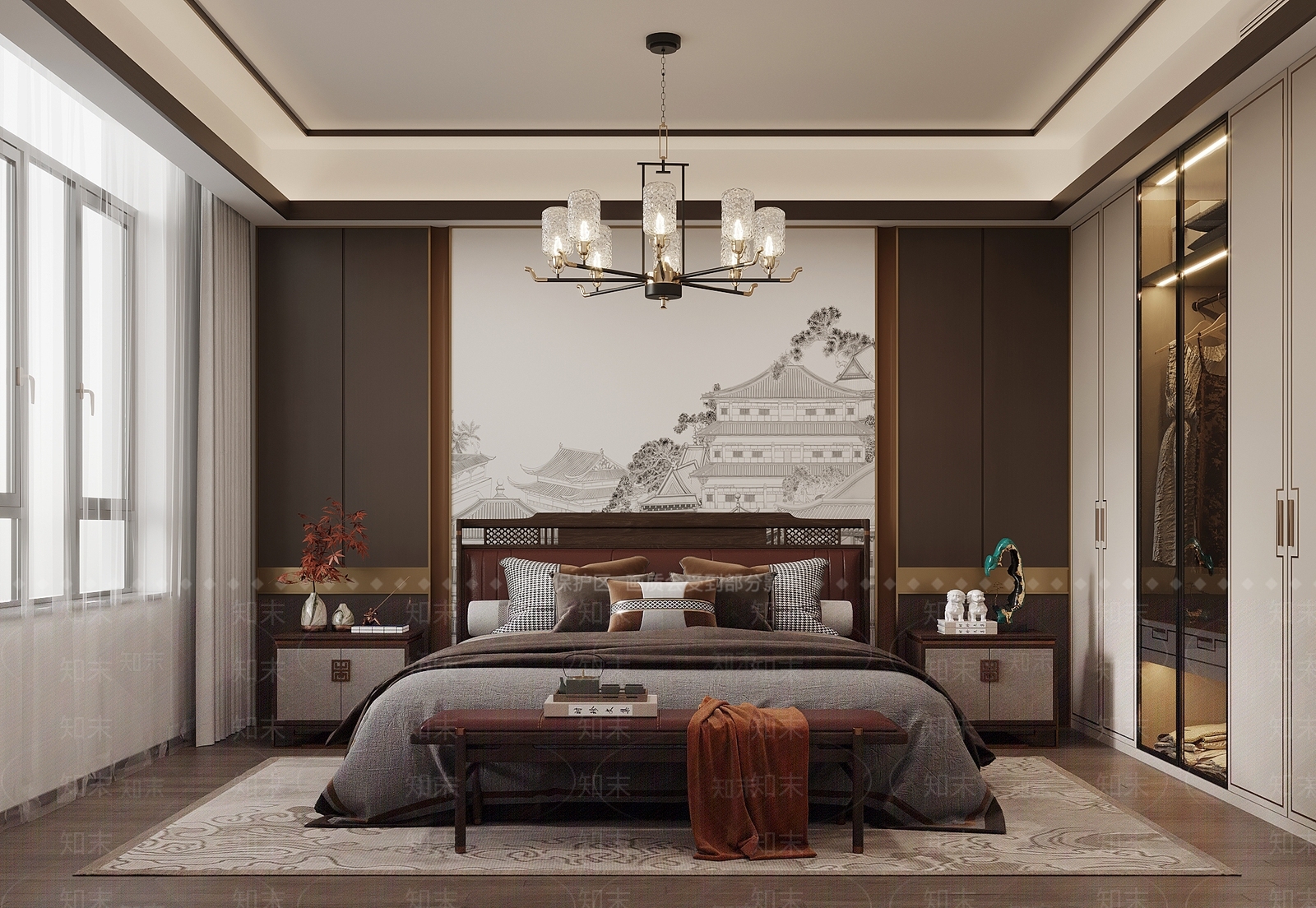 新中式家居卧室SU模型下载【ID:1203667552】