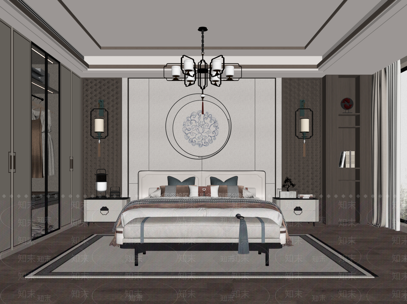 新中式家居卧室SU模型下载【ID:1203667920】