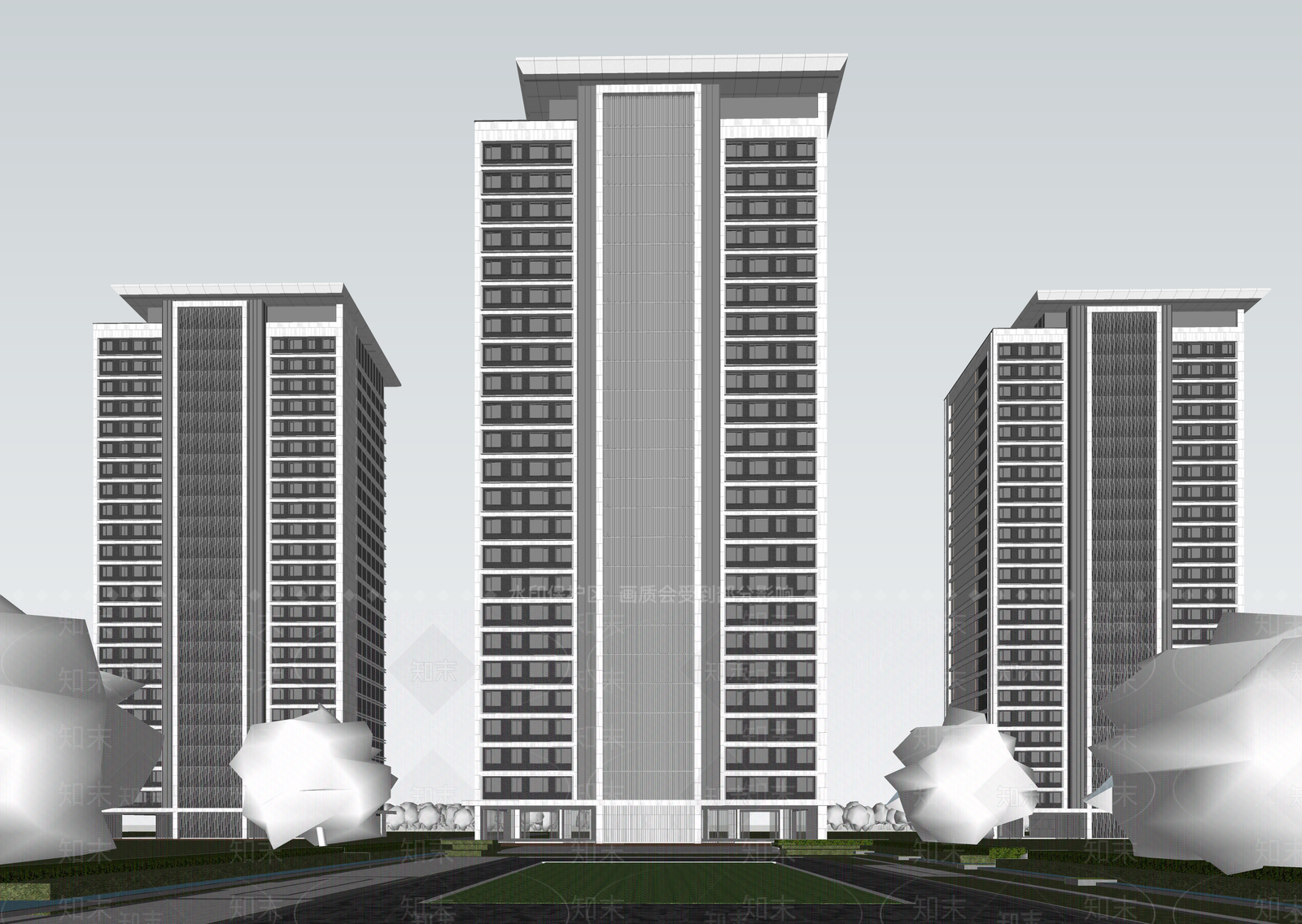 现代高层住宅SU模型下载【ID:1203668099】