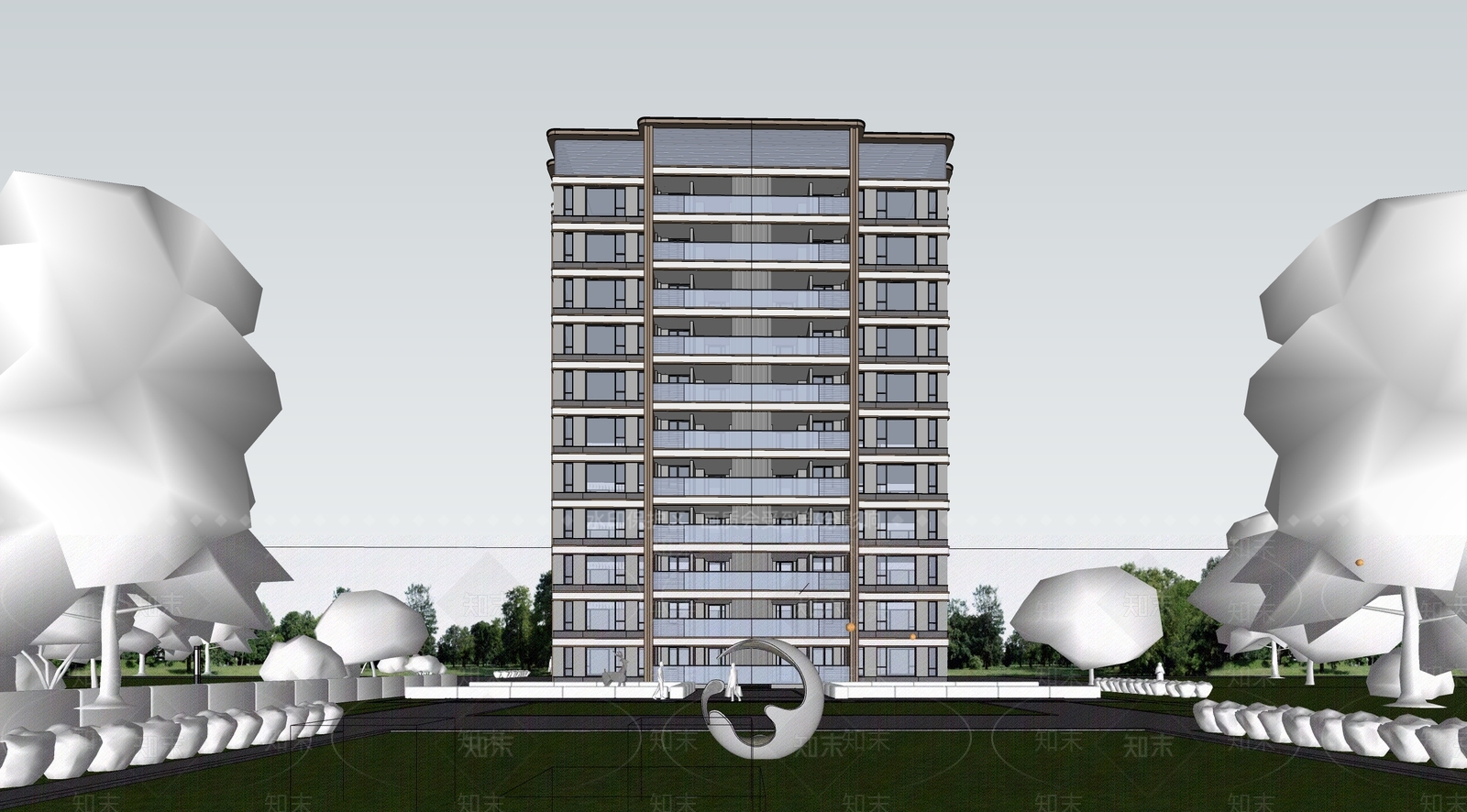 现代高层住宅SU模型下载【ID:1203668990】