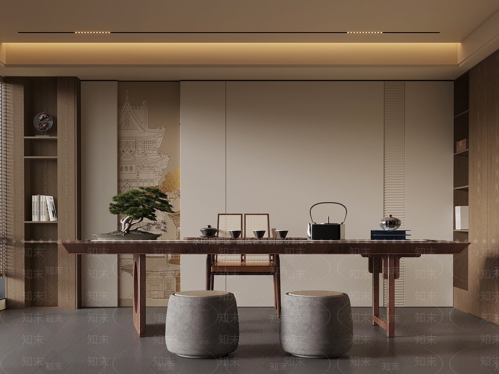 新中式茶室SU模型下载【ID:1203669124】