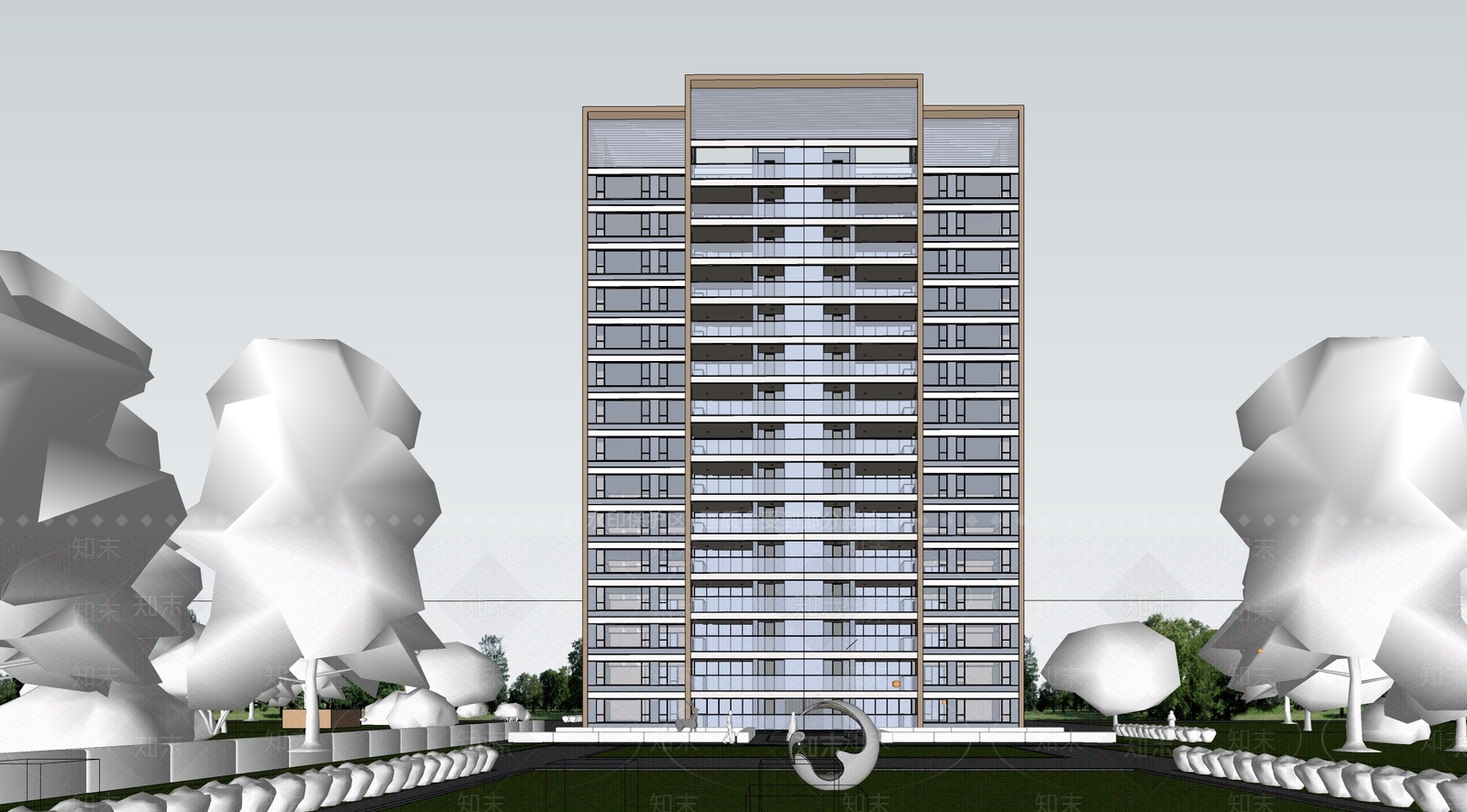 现代高层住宅SU模型下载【ID:1203669127】