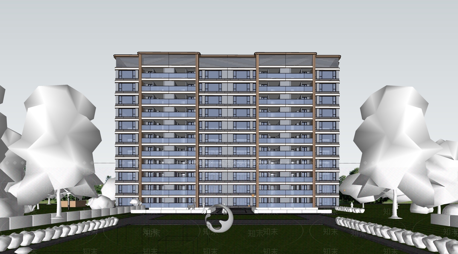 现代高层住宅SU模型下载【ID:1203669391】