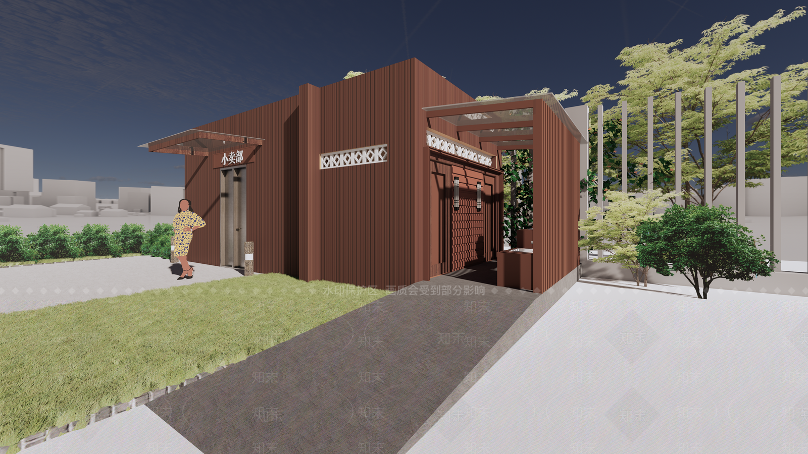现代新中式小公建SU模型下载【ID:1203670476】
