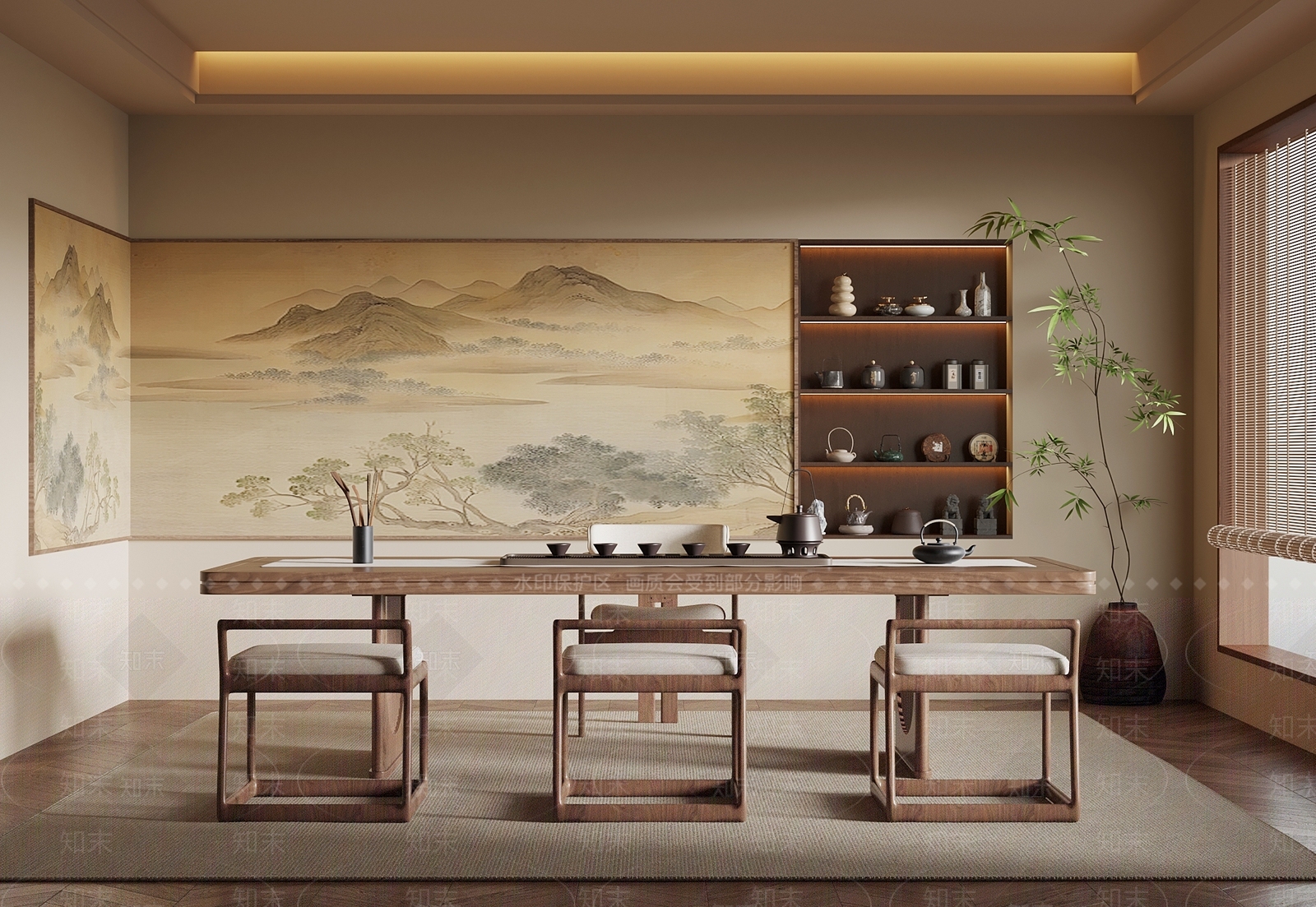 新中式茶室SU模型下载【ID:1203670757】