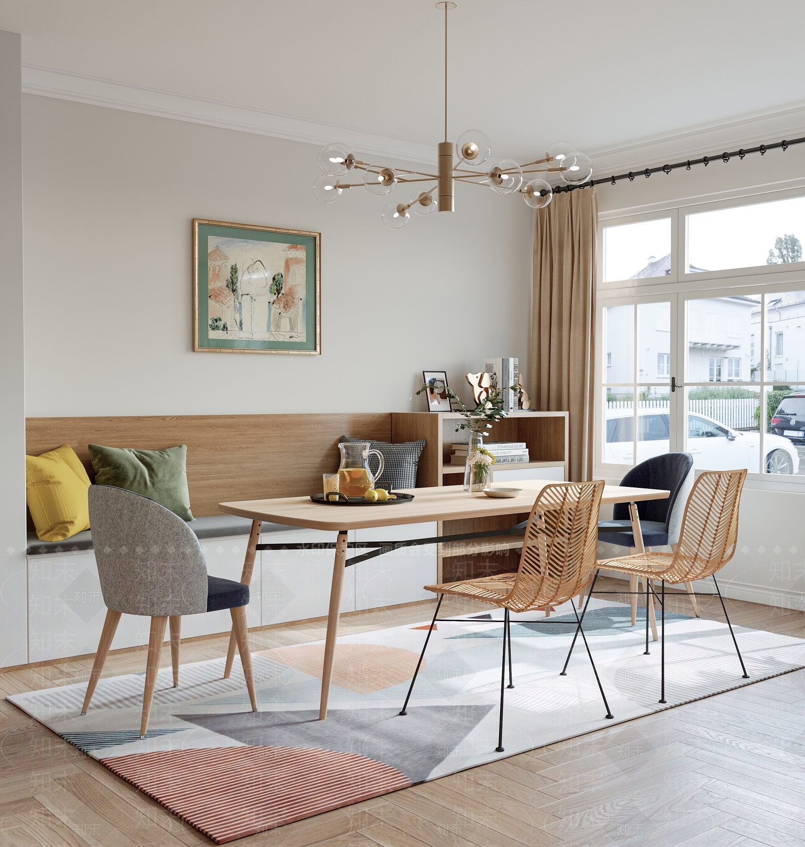 北欧美式家居餐厅3D模型下载【ID:1203672920】