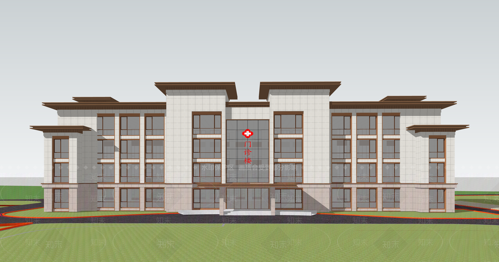 新中式中式医院建筑SU模型下载【ID:1203673302】