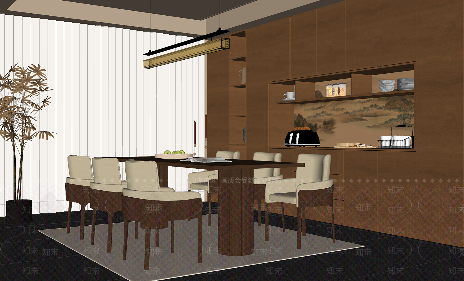 新中式家居餐厅SU模型下载【ID:1203674078】