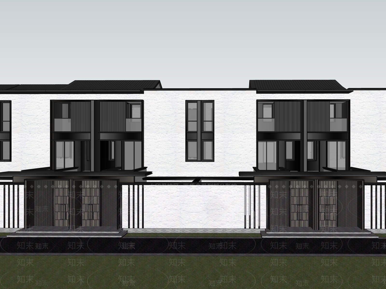 现代中式小区建筑SU模型下载【ID:1203674577】