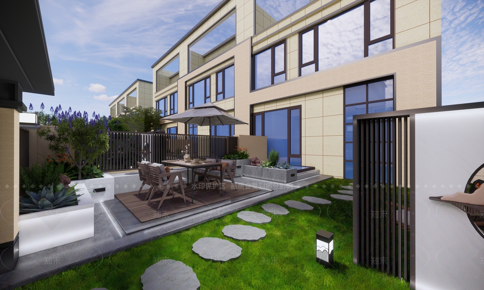 新中式现代别墅庭院SU模型下载【ID:1206375483】