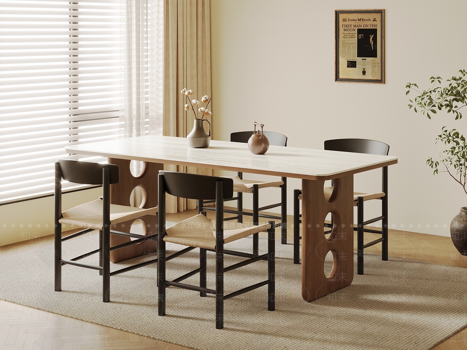 现代中古餐桌椅SU模型下载【ID:1203680852】