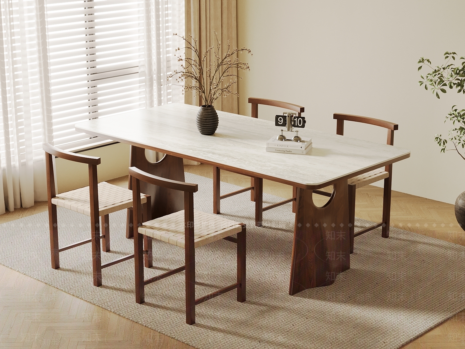 现代中古餐桌椅SU模型下载【ID:1203680856】