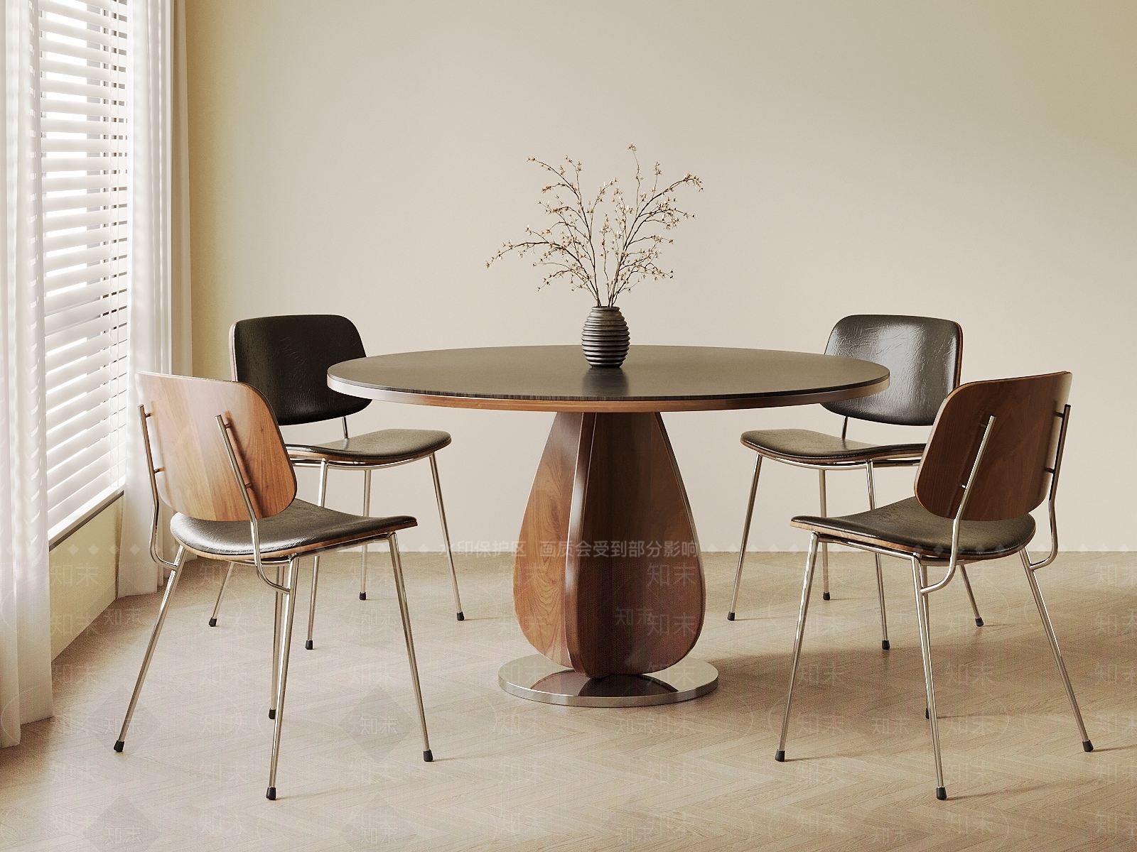 现代中古餐桌椅SU模型下载【ID:1203680988】