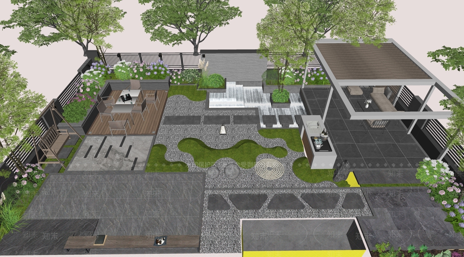 现代日式别墅庭院SU模型下载【ID:1203686680】