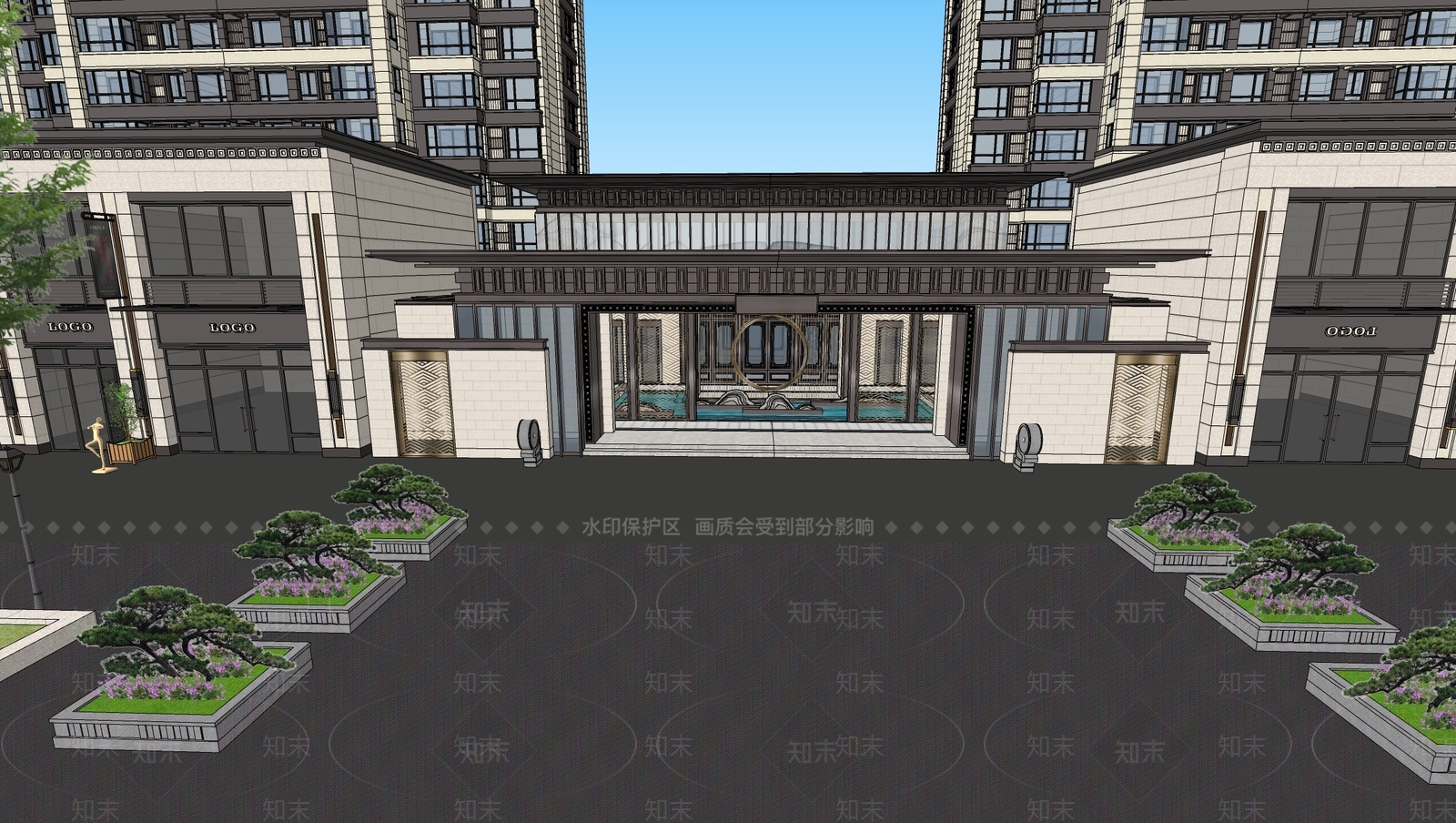 现代新中式高层住宅SU模型下载【ID:1203689108】