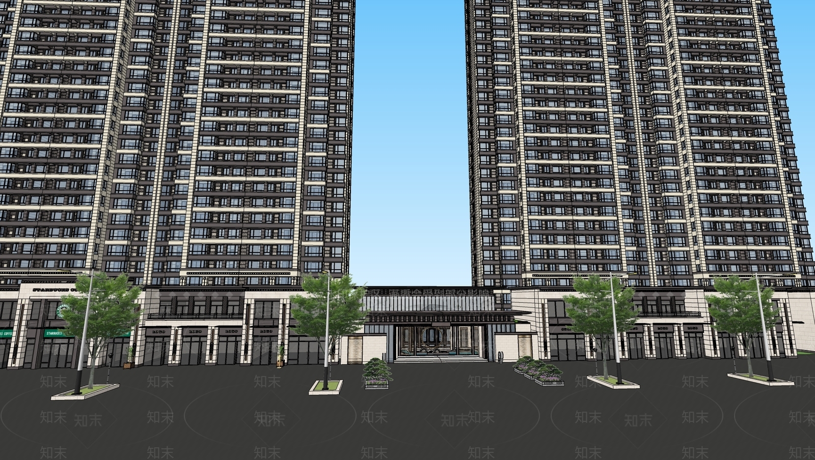 现代新中式高层住宅SU模型下载【ID:1203689108】
