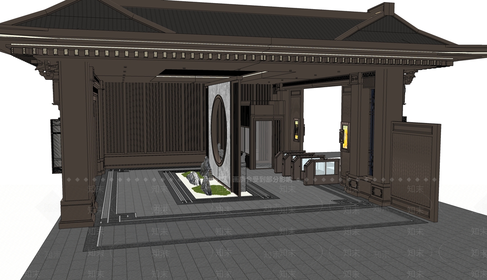 新中式售楼处建筑SU模型下载【ID:1203689209】