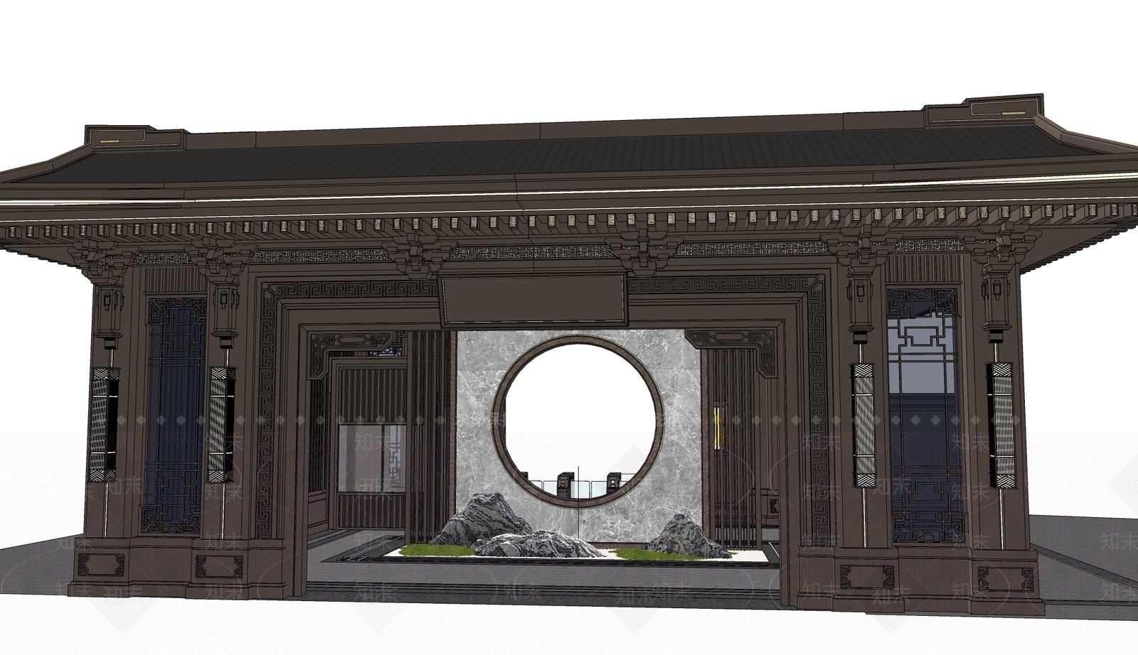 新中式售楼处建筑SU模型下载【ID:1203689209】