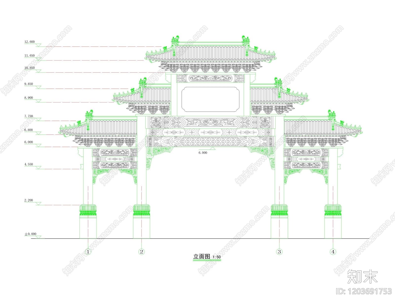 仿古建筑cad施工图下载【ID:1203691753】