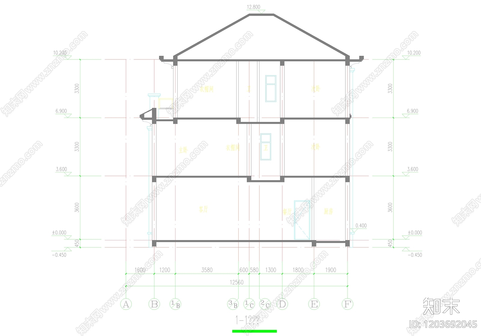 现代中式别墅建筑cad施工图下载【ID:1203692045】