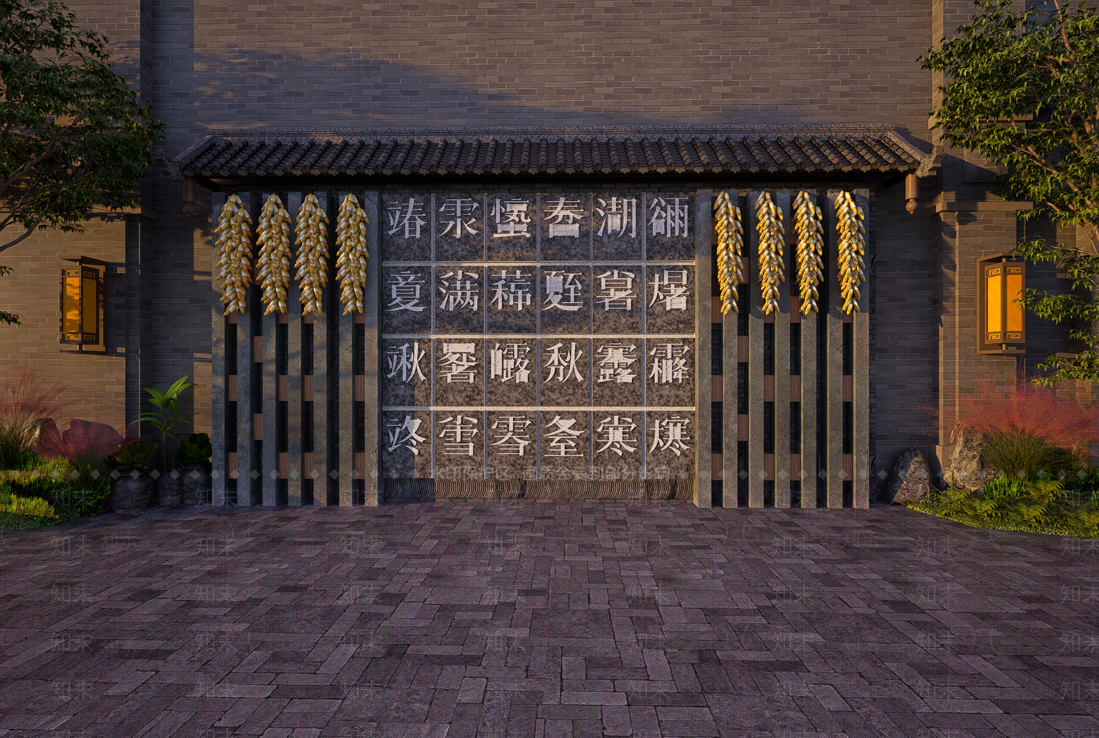 新中式景墙SU模型下载【ID:1203692615】