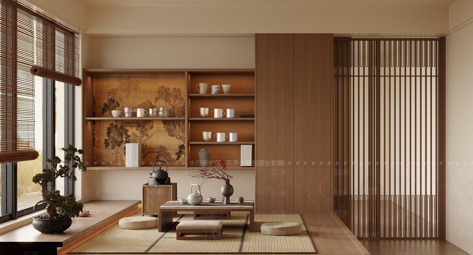禅意侘寂茶室3D模型下载【ID:1203693955】