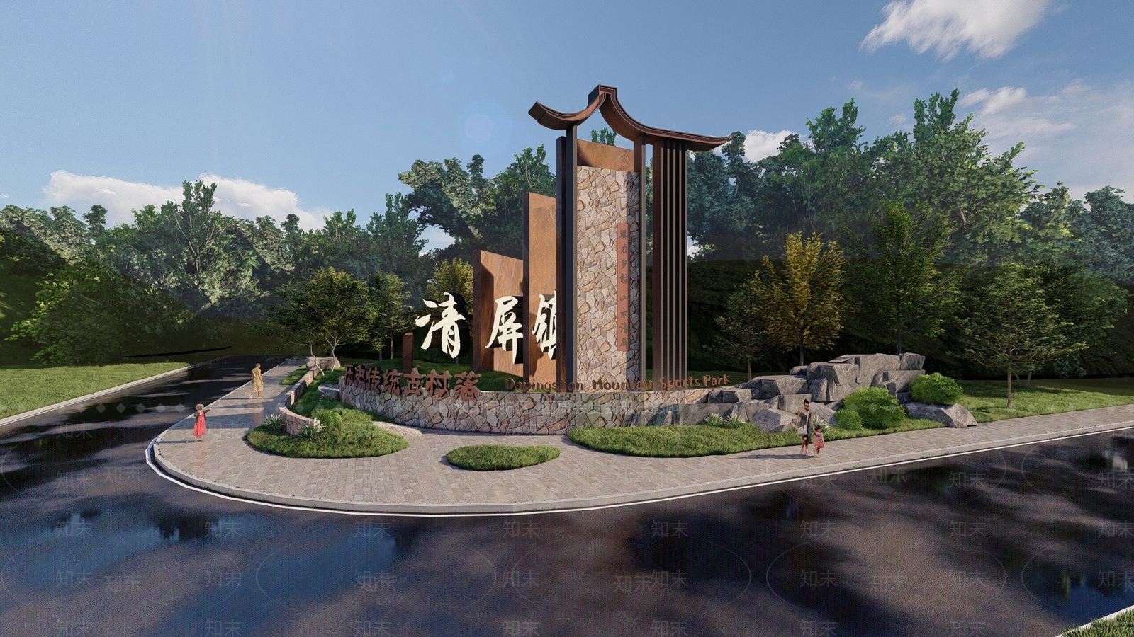 现代新中式景墙SU模型下载【ID:1203693735】