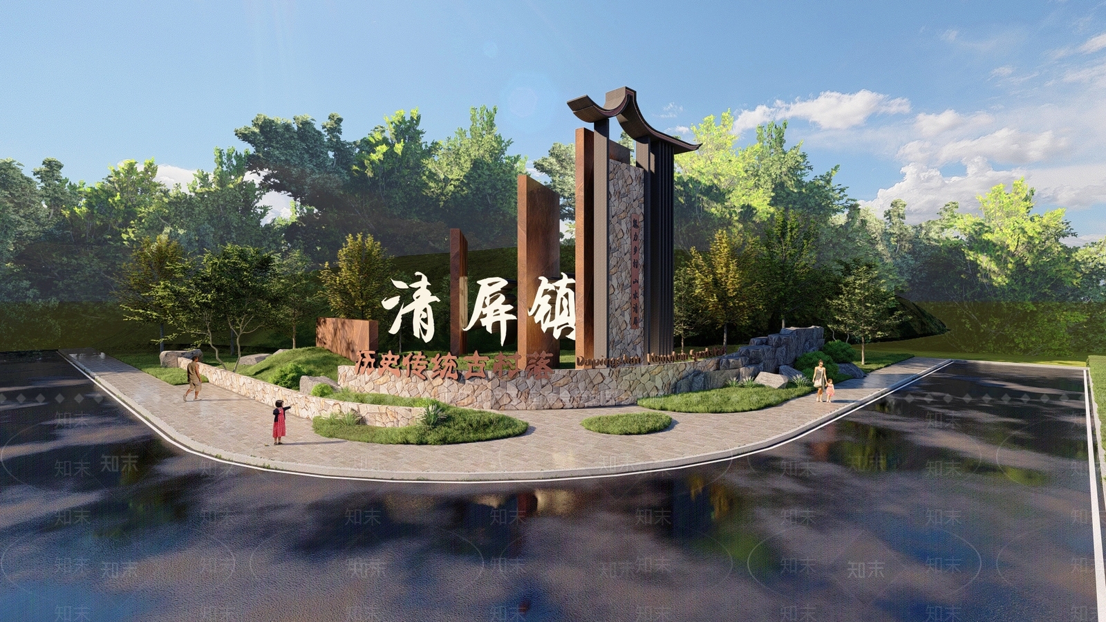 现代新中式景墙SU模型下载【ID:1203693735】