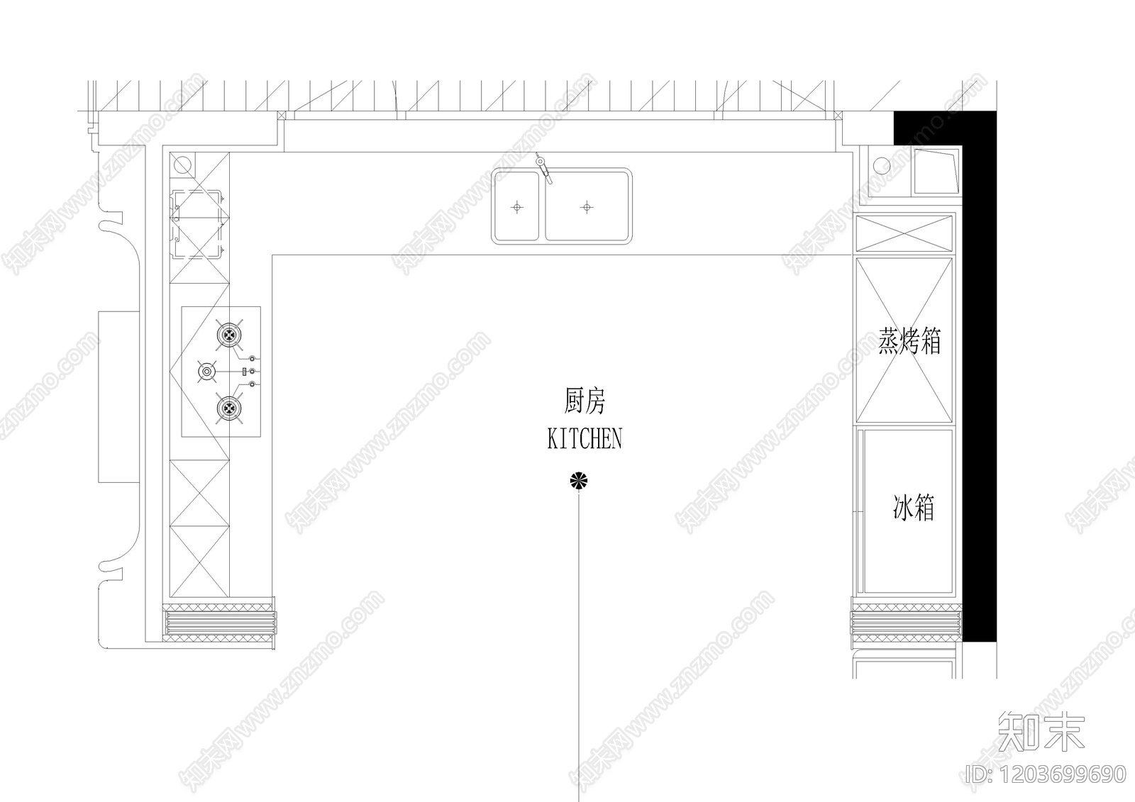 现代厨房cad施工图下载【ID:1203699690】