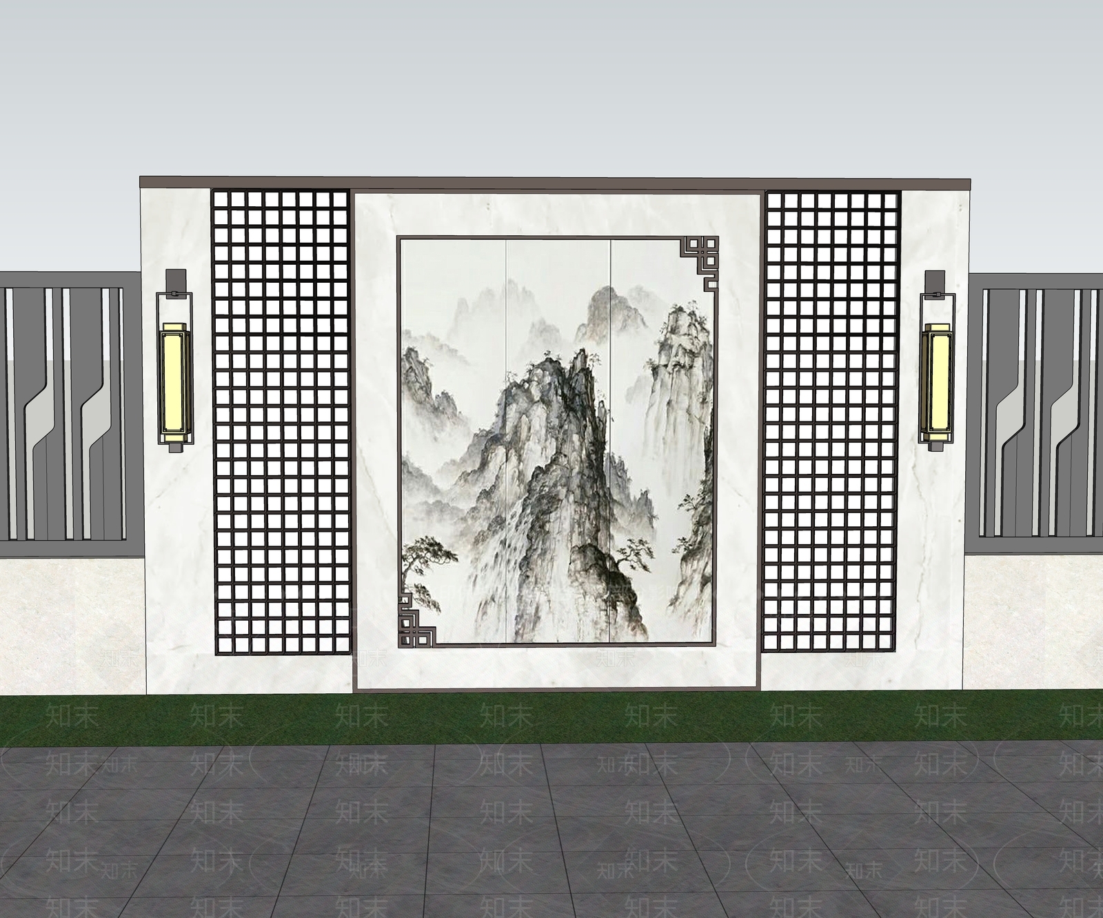 新中式景墙SU模型下载【ID:1203703452】
