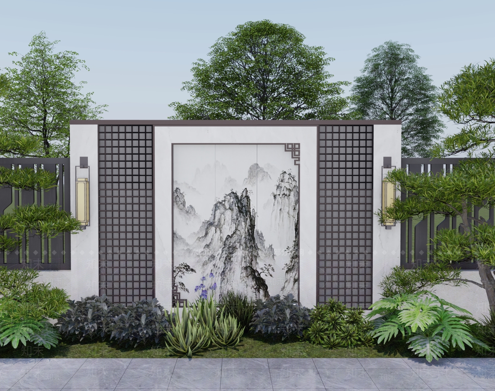 新中式景墙SU模型下载【ID:1203703452】