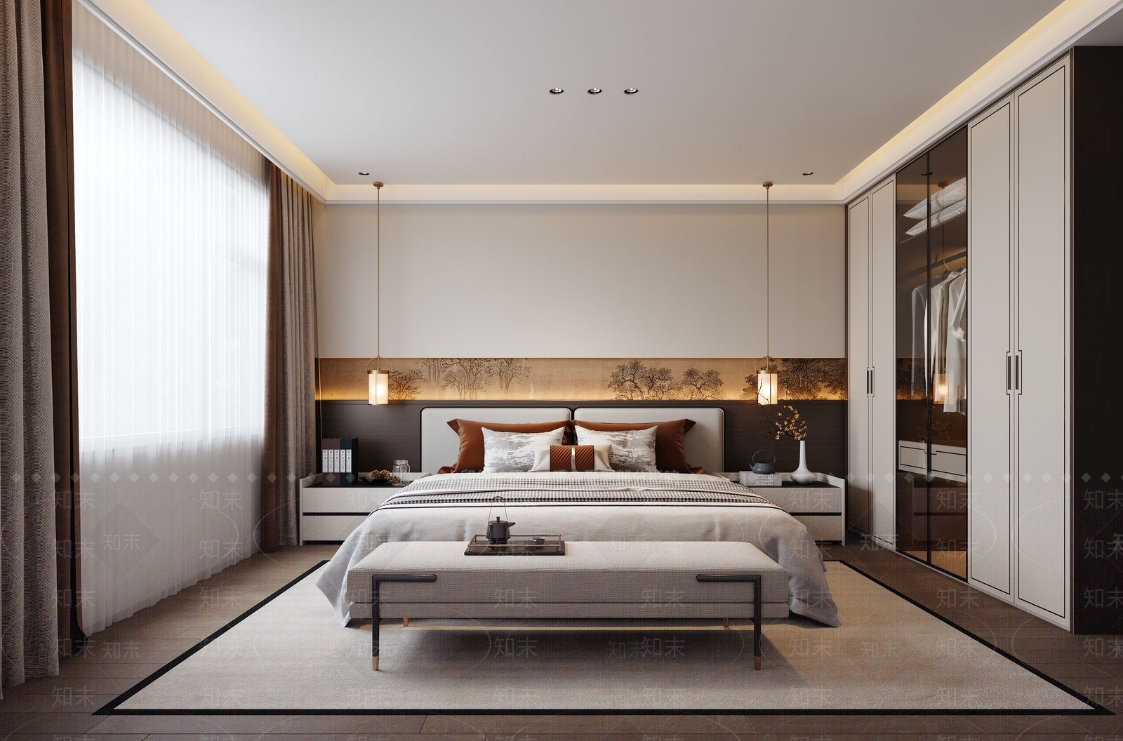 新中式家居卧室3D模型下载【ID:1203706864】