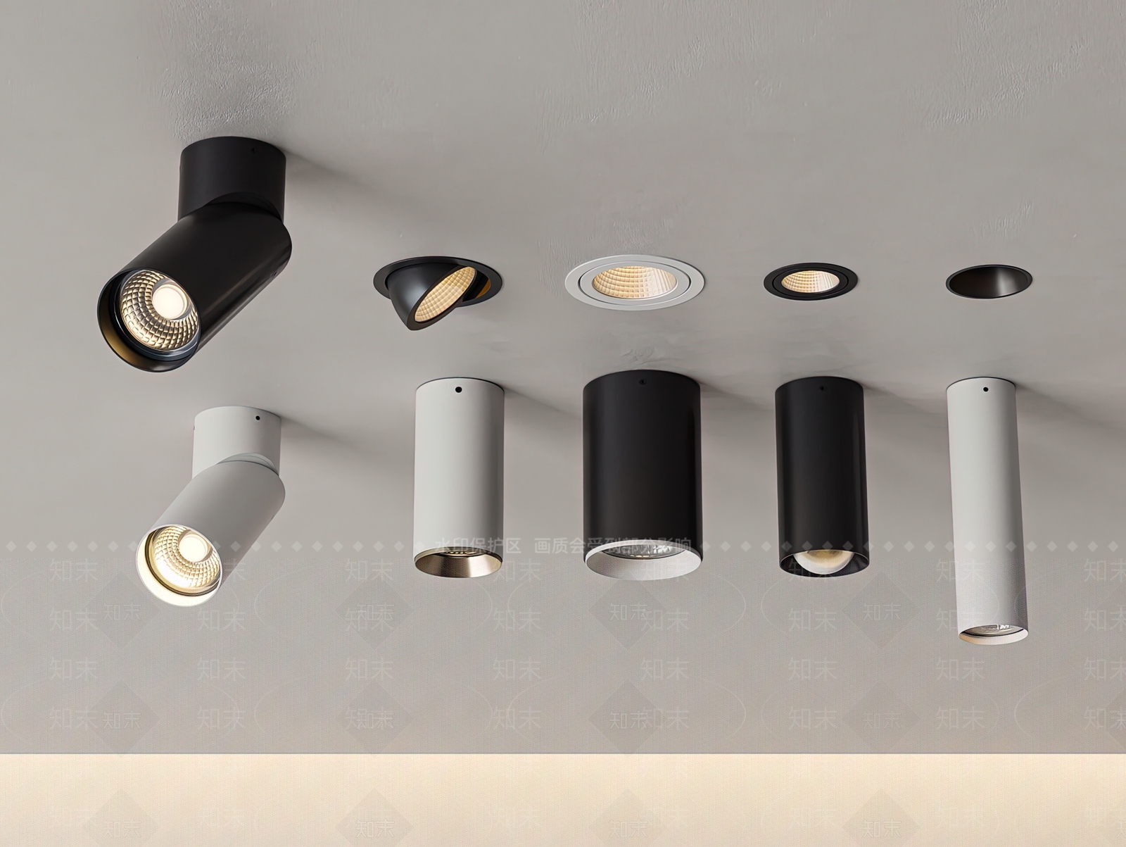 现代筒灯射灯组合3D模型下载【ID:1203708151】