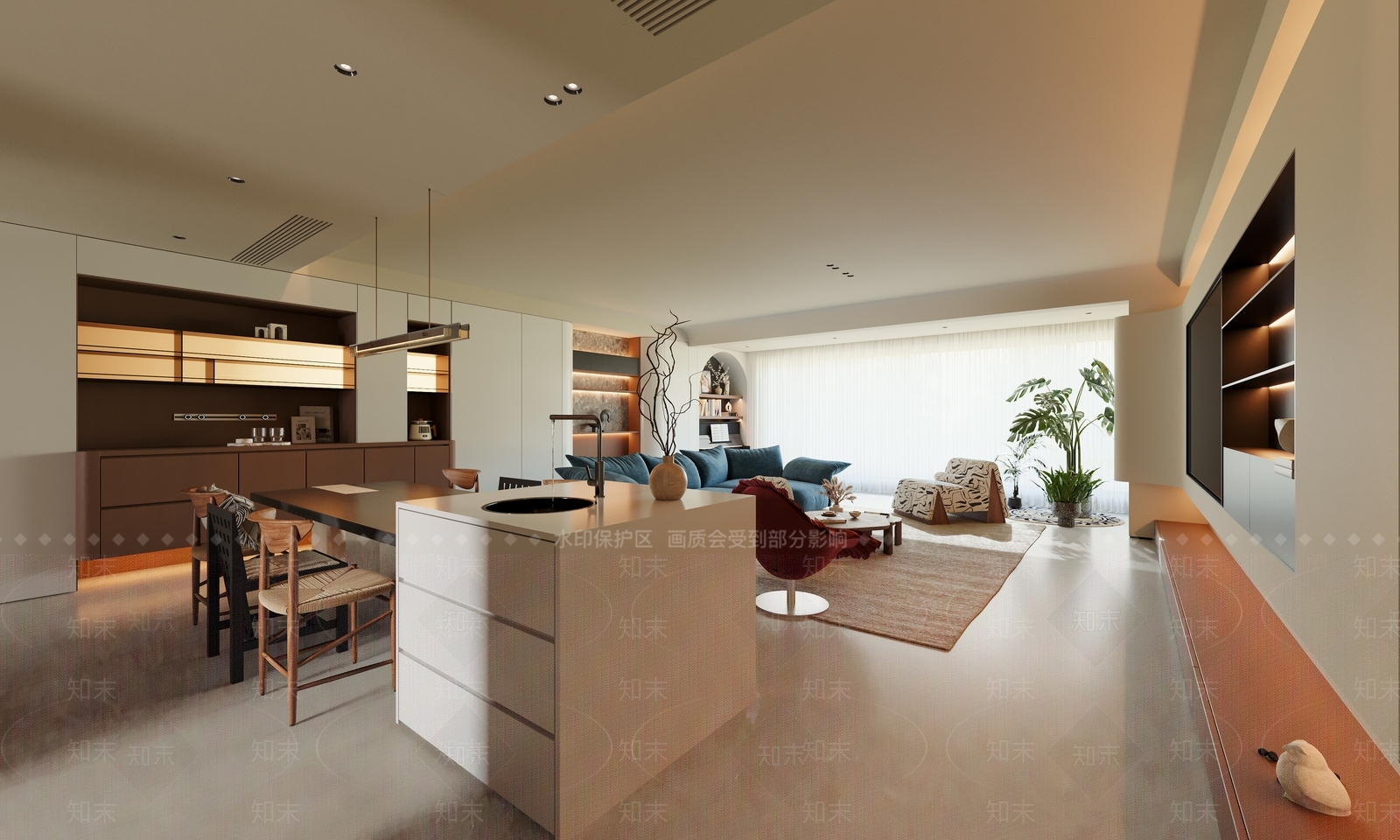 中古侘寂大平层客餐厅3D模型下载【ID:1203709337】