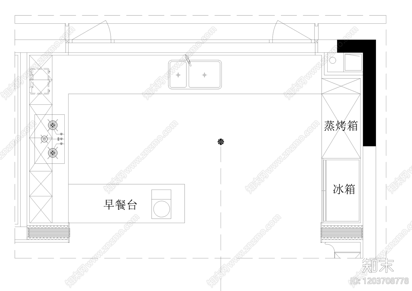 现代厨房cad施工图下载【ID:1203708778】
