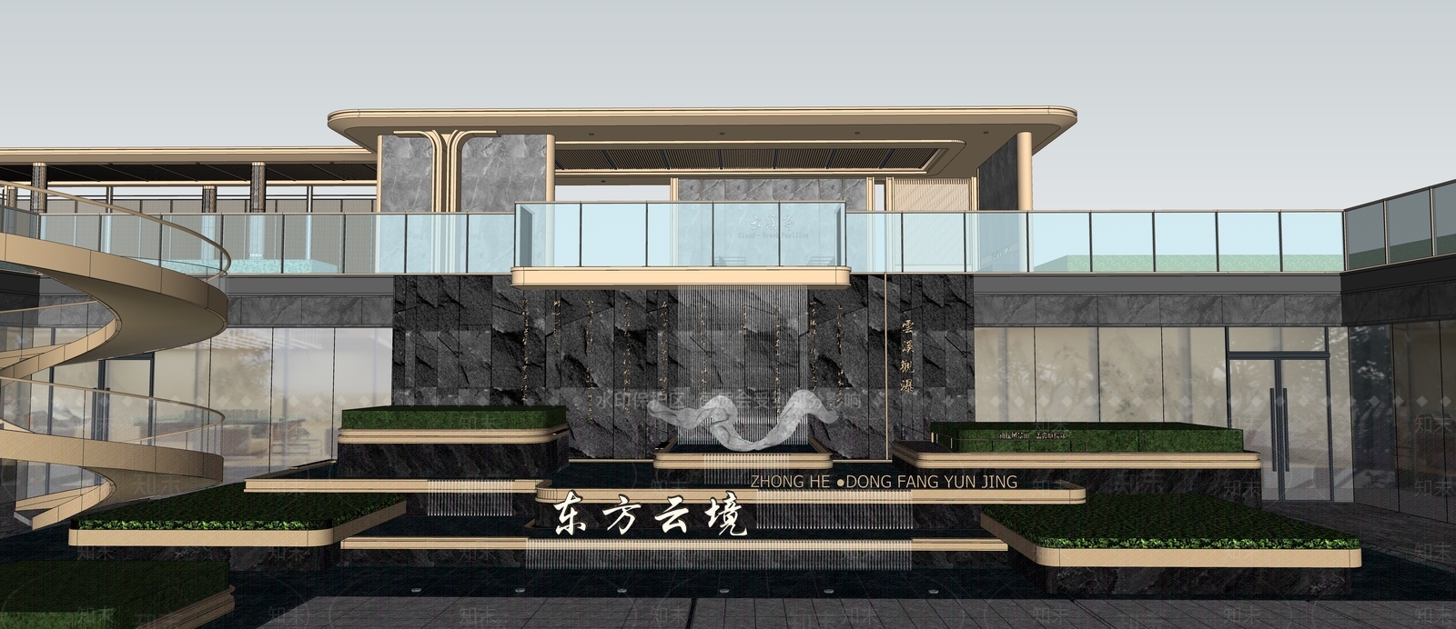 现代新中式小区景观SU模型下载【ID:1203711517】