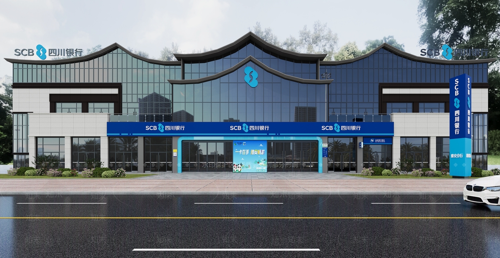 现代中式办公楼3D模型下载【ID:1203712979】