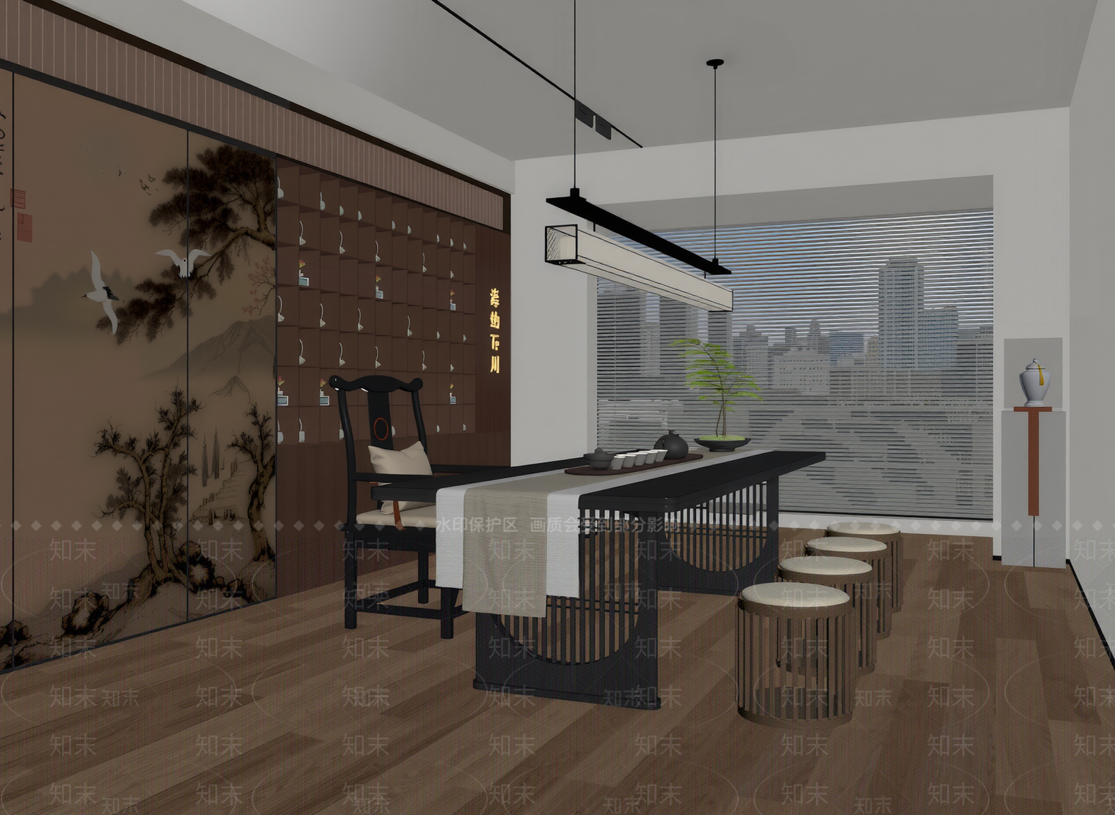 新中式中式茶室SU模型下载【ID:1203713466】