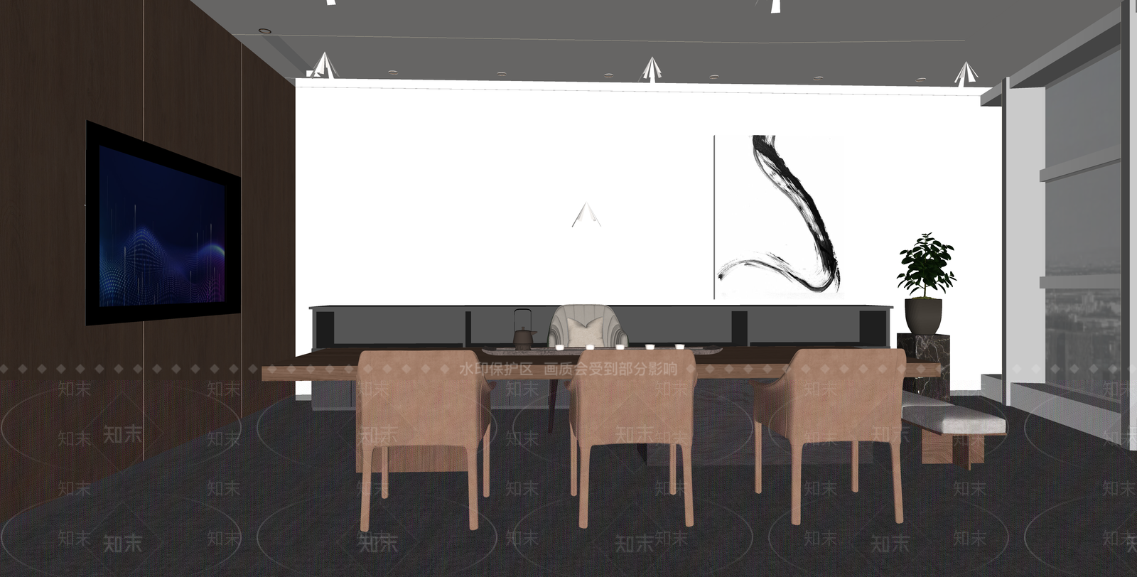 新中式中式茶室SU模型下载【ID:1203713535】
