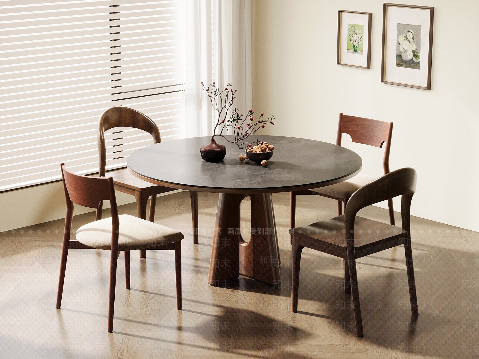 现代中古餐桌椅3D模型下载【ID:1203718242】