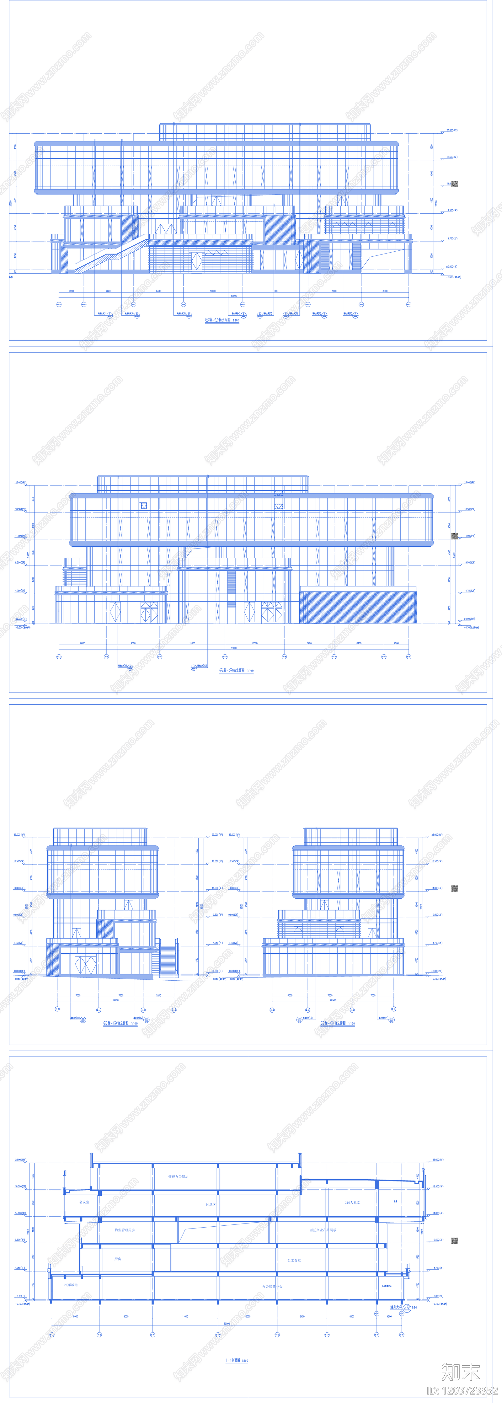 现代产业园建筑cad施工图下载【ID:1203723352】
