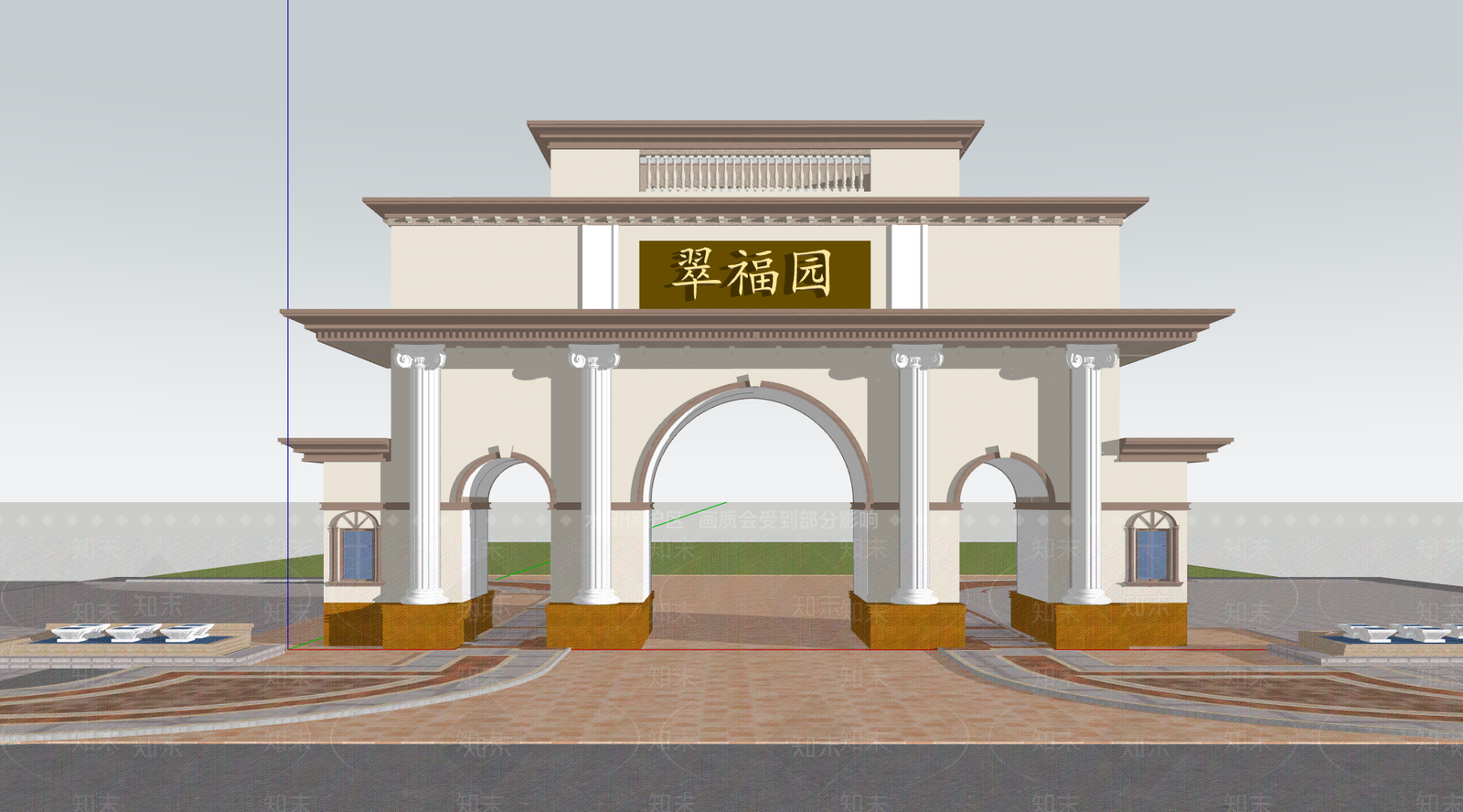 新中式中式门卫室SU模型下载【ID:1203725455】