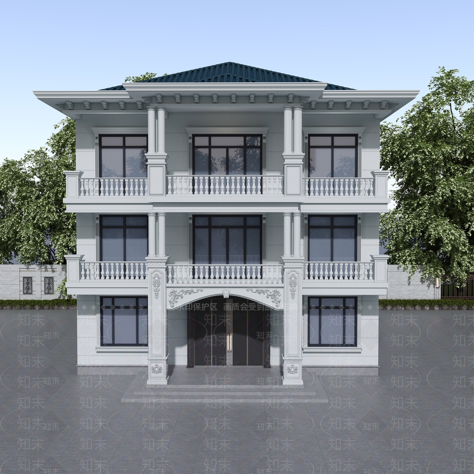 欧式别墅外观3D模型下载【ID:1203725780】
