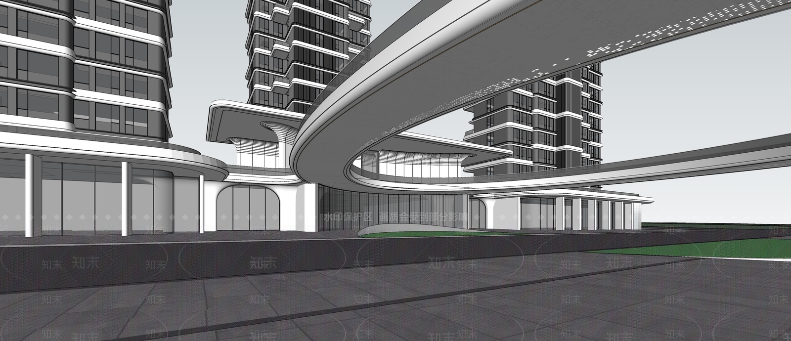 现代轻奢售楼处建筑SU模型下载【ID:1203725927】